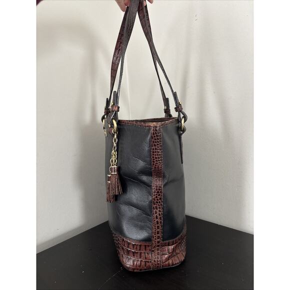 BRAHMIN Asher Black Tuscan Croc Leather Medium Zip Tote Purse Shoulder Bag - Picture 5 of 16